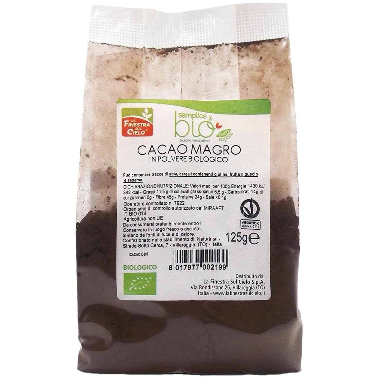 la finestra sul cielo cacao magro in polvere 125gr