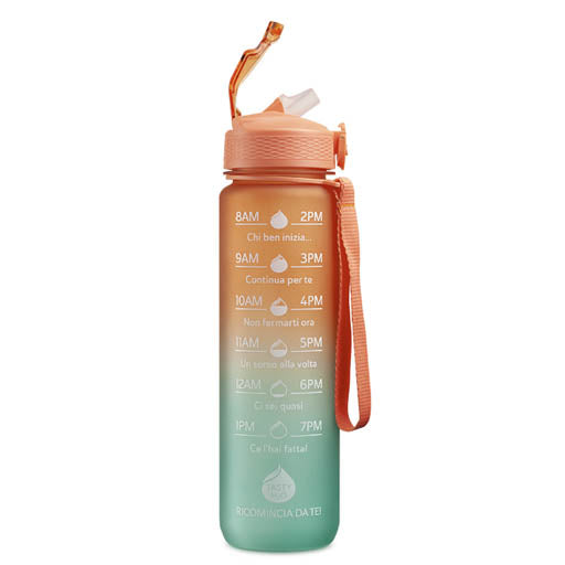 NEAVITA Flow Bottle - Bottiglia Motivazionale Arancione/Verde 1l