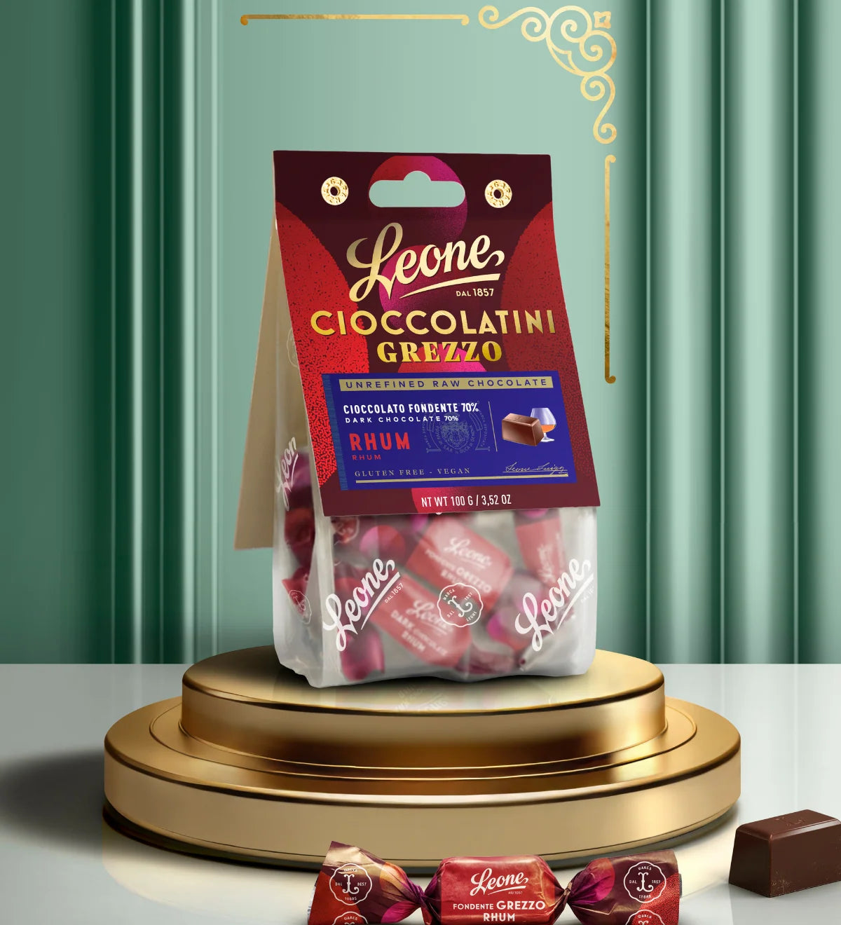 LEONE Sacchetto Cioccolatini Grezzo al Rhum 100g
