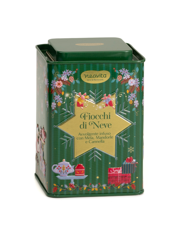 NEAVITA Natale - Square Tin Verde Infuso Fiocchi di Neve 12 Filtroscrigno