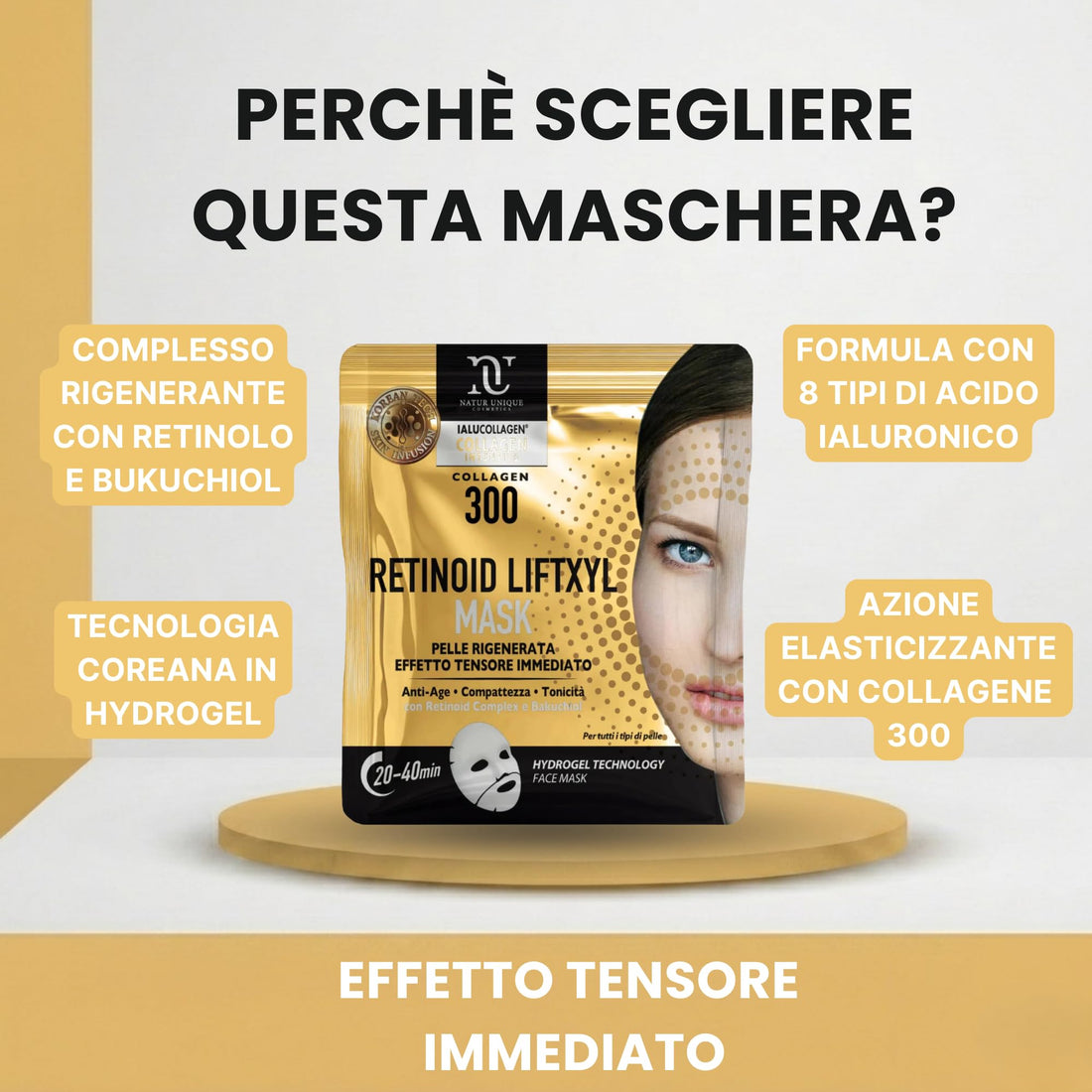 NATUR UNIQUE Collagen Intensive Retinpid Liftxyl Mask - Pelle rigenereata effetto tensore immediato