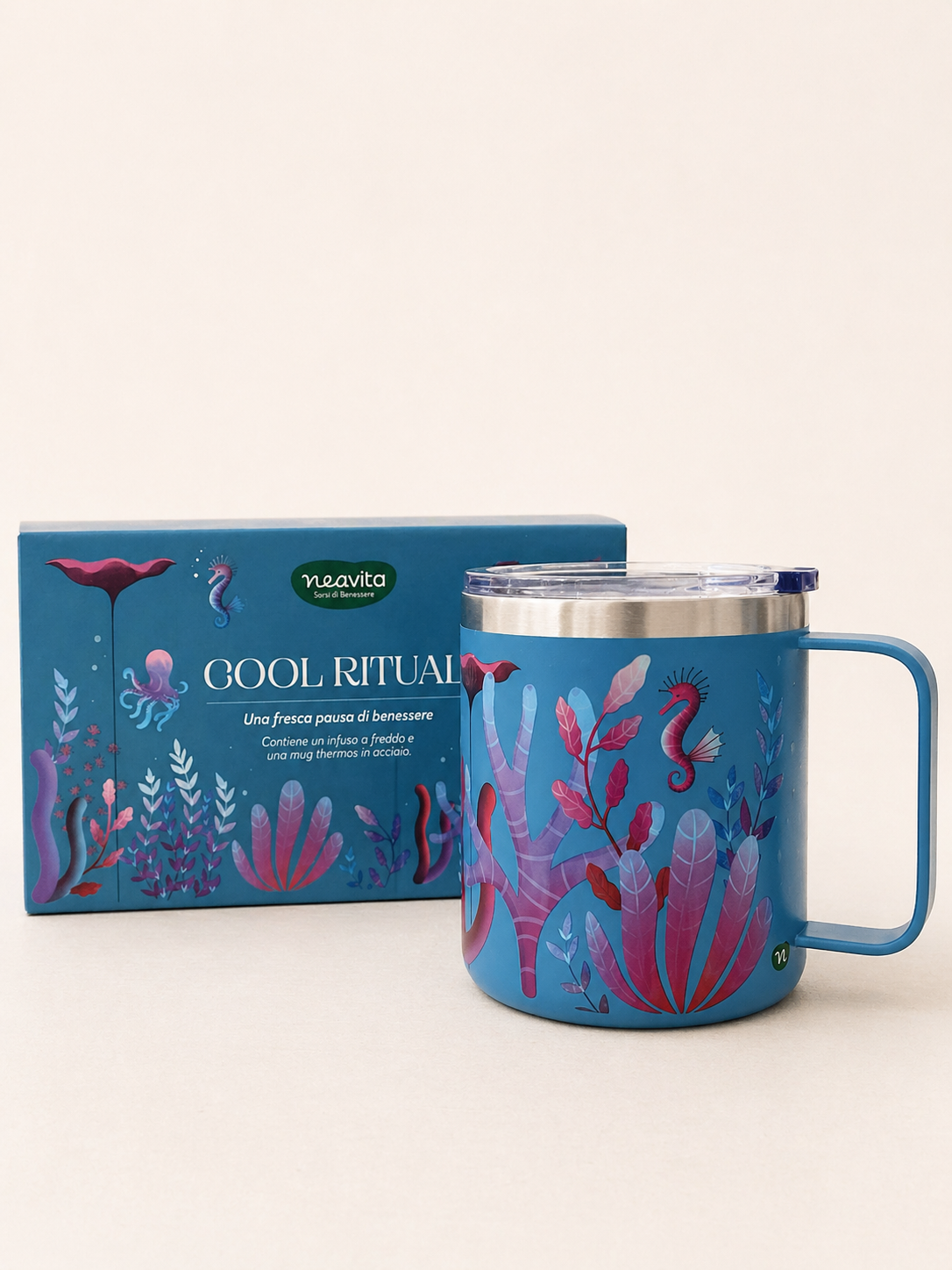 NEAVITA Twice Cofanetto Mug Thermos Azzurra 330ml + Lime e Sambuco 3 filtri