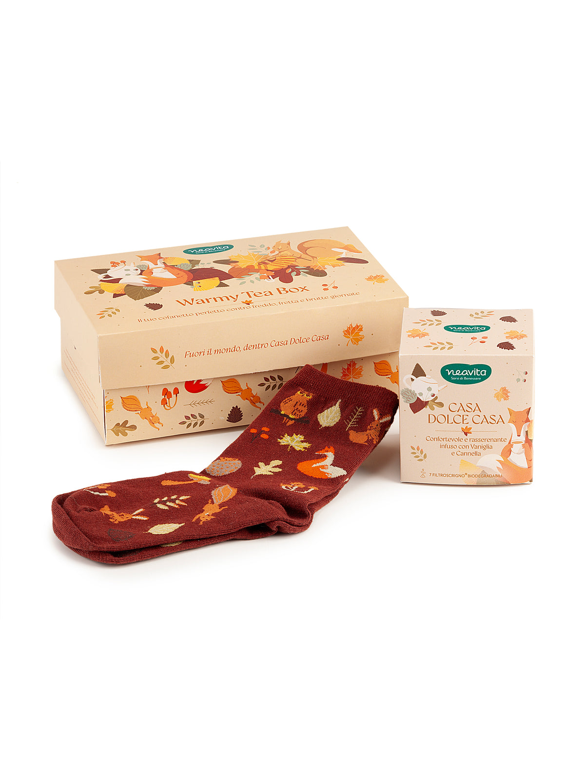 NEAVITA Warmy Tea - Cofanetto Calzini e Infuso Casa Dolce Casa 7 filtroscrigno