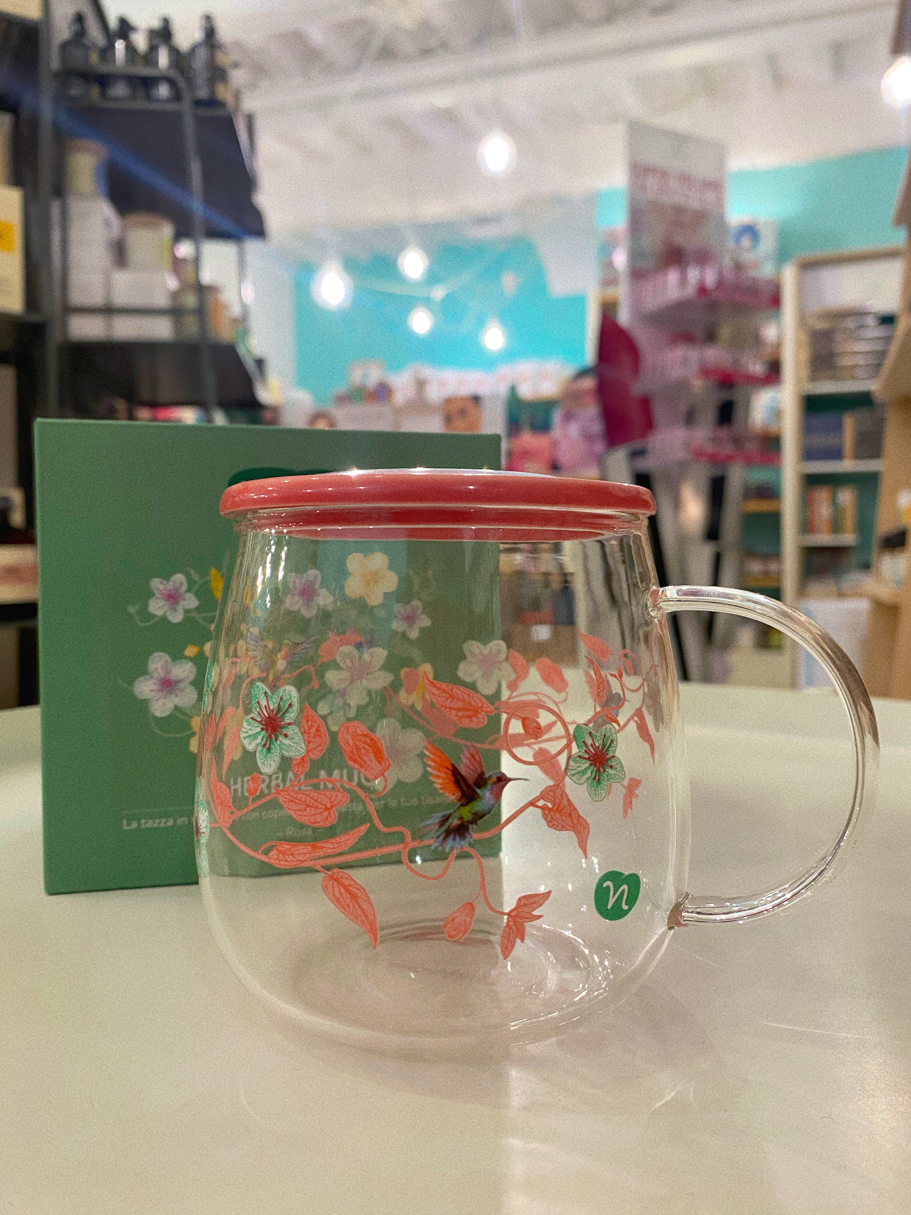 NEAVITA Infusi di Primavera Tazza vetro con coperchio Rosa