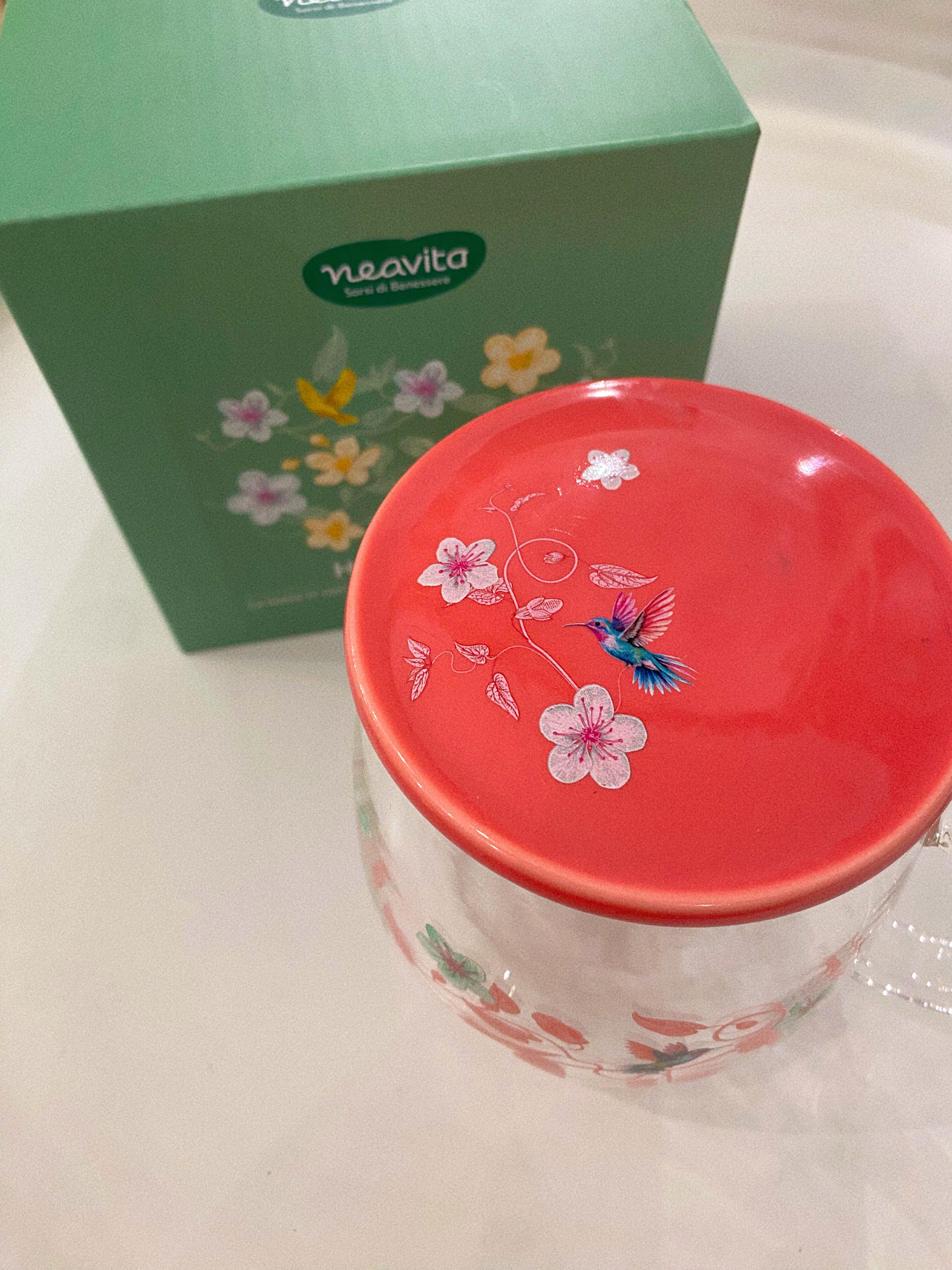NEAVITA Infusi di Primavera Tazza vetro con coperchio Rosa