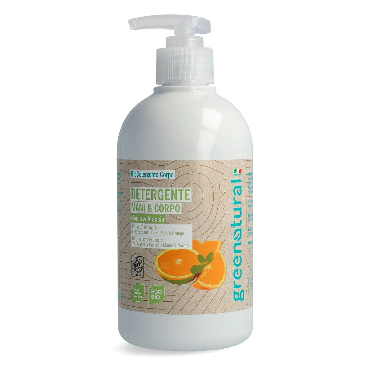 GREEN NATURAL Detergente Mani &amp; Corpo Menta e Arancio 500ml