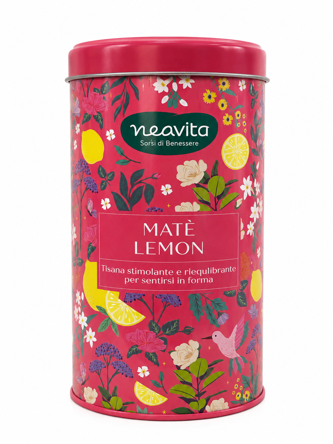 NEAVITA Tisana Matè Lemon in BARATTOLO FUCSIA Drenante e Metabolismo 12 FiltroScrigno