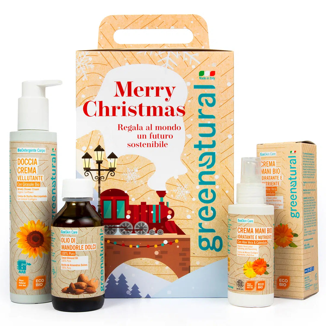 GREEN NATURAL Xmas Beauty Polar Express - DocciaCrema, Olio di Mandorle, Crema Mani