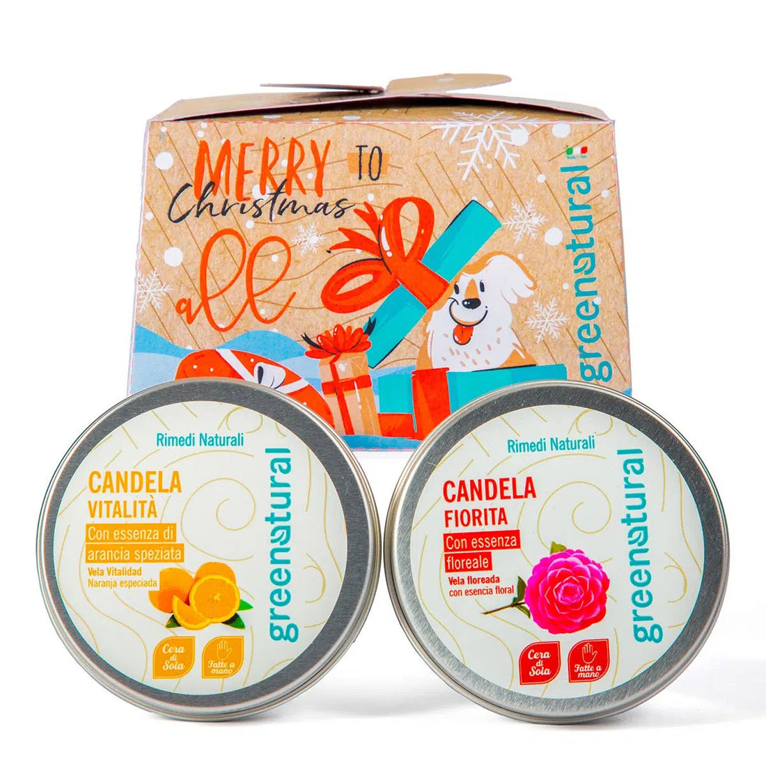GREEN NATURAL Bauletto Chistmas Peggy - Candela arancia, fiorita