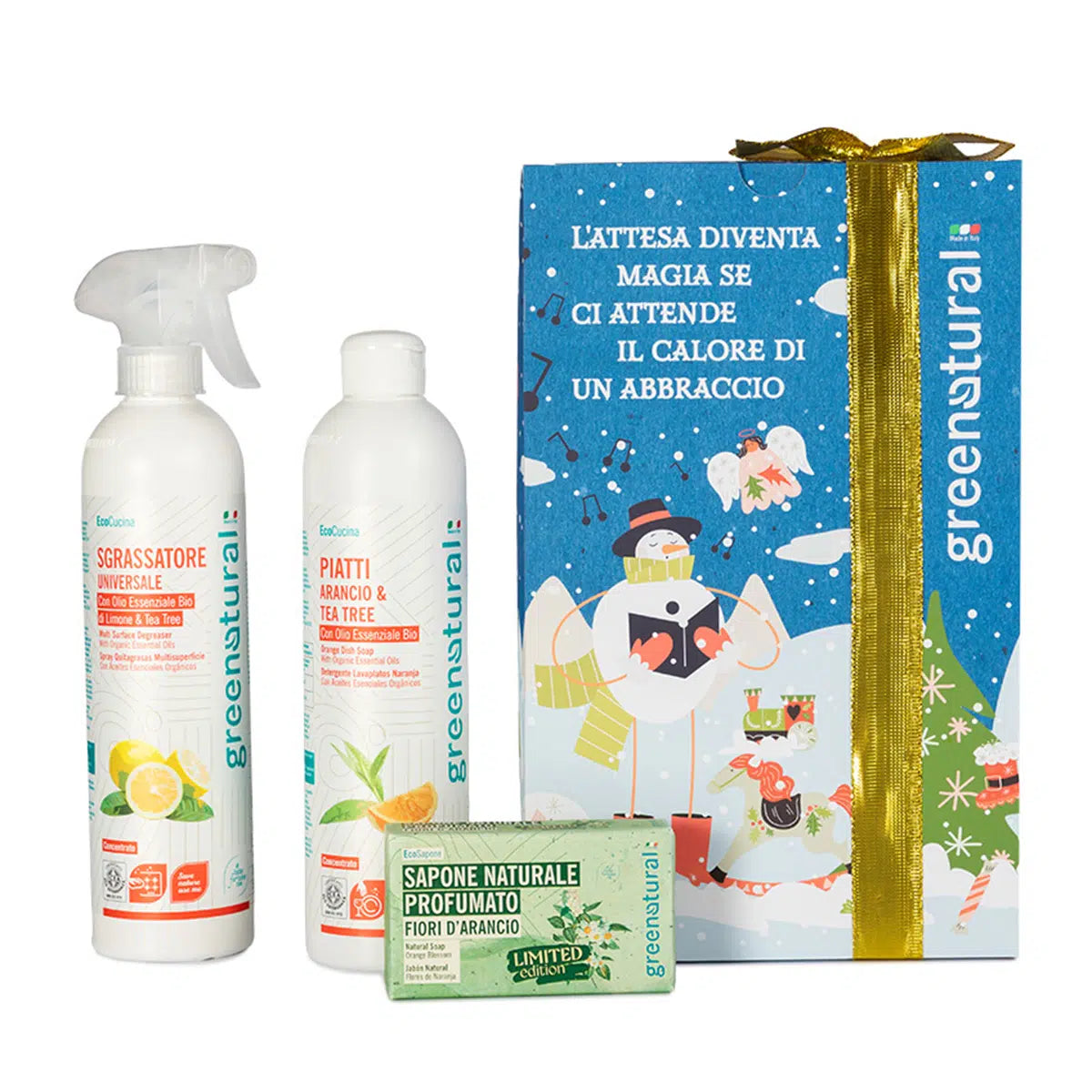 GREEN NATURAL XMas Box Cuina - Piatti Arancio + Sgrassatore +
Sapone Fiori d&