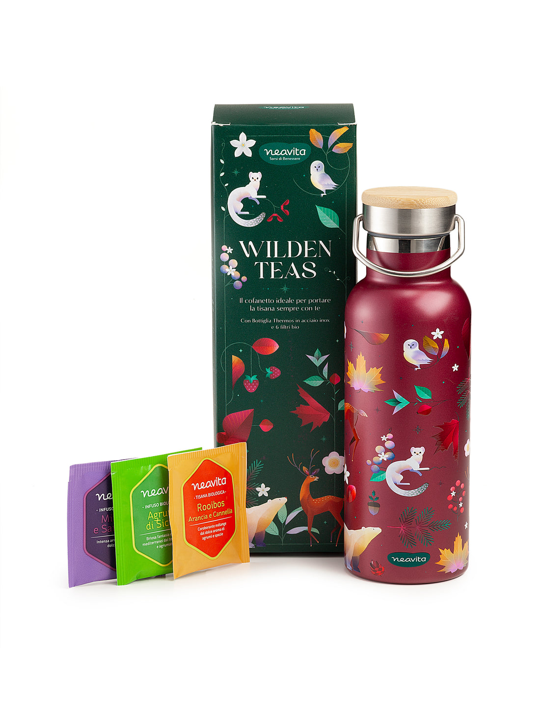 NEAVITA Wilden Teas Cofanetto Bottiglia Thermos e 6 filtri