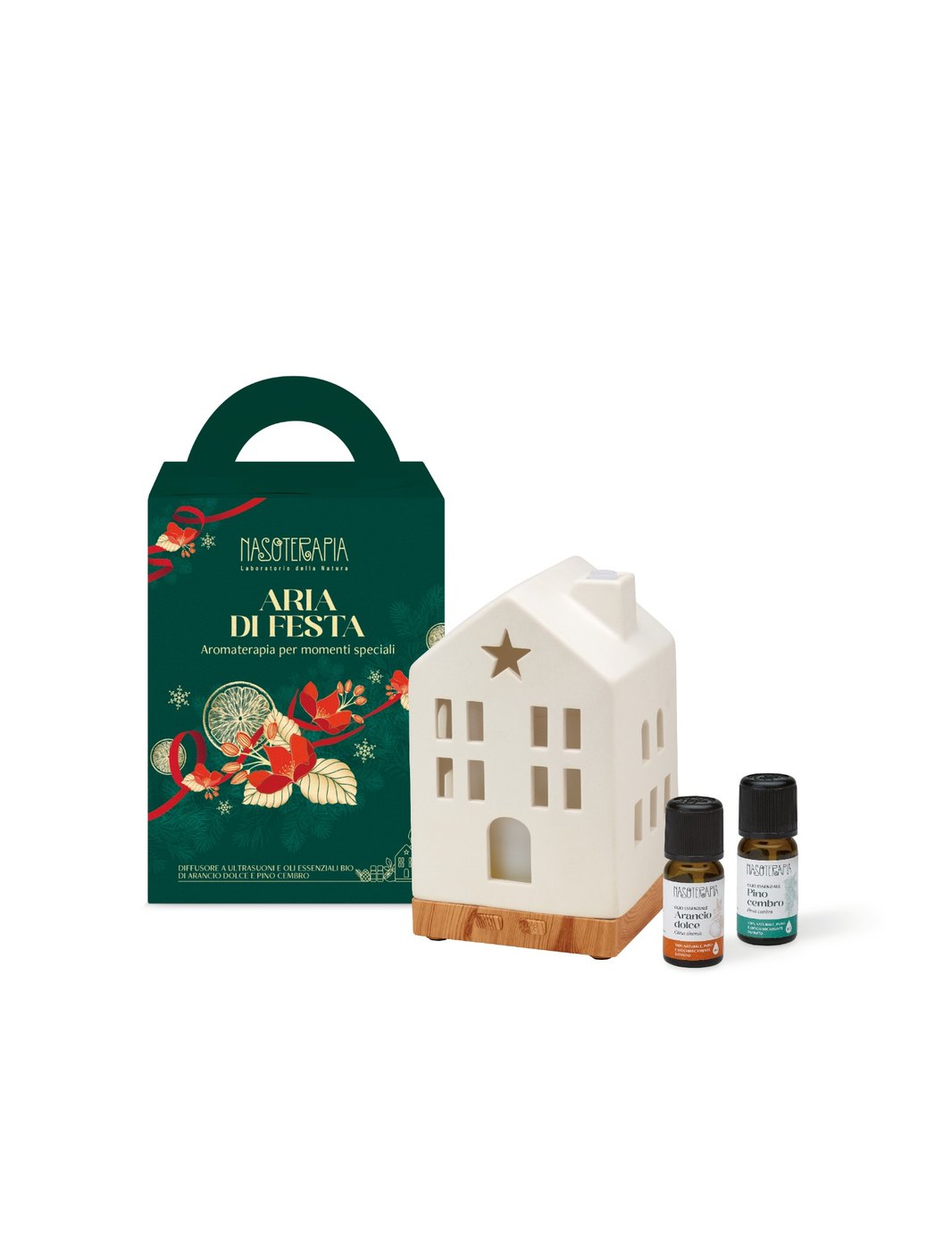NASOTERAPIA Natale - Kit Aria di Festa Diffusore Ultrasuoni Dolce Casa con 2 oli essenziali