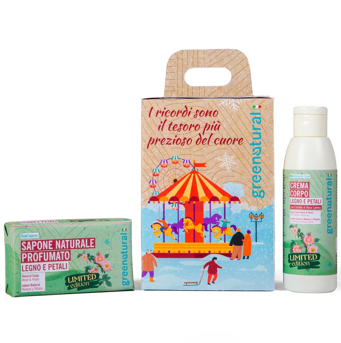 GREEN NATURAL Xmas Box Giostra Incantata - Crema legno e petali + Sapone