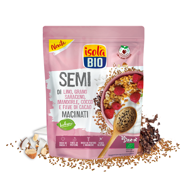 Isola Bio Semi di Lino, Grano Saraceno, Mandorle, Cocco e Fave di Cacao Macinati 200gr