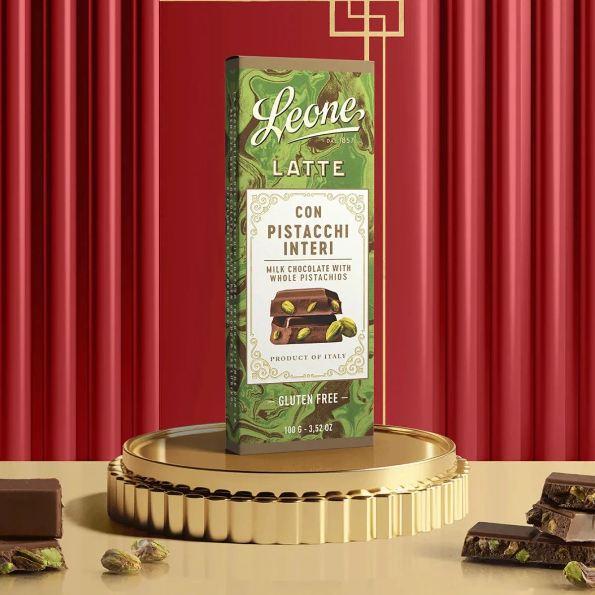 LEONE Tavoletta Cioccolato al Latte con Pistacchi Interi 100g
