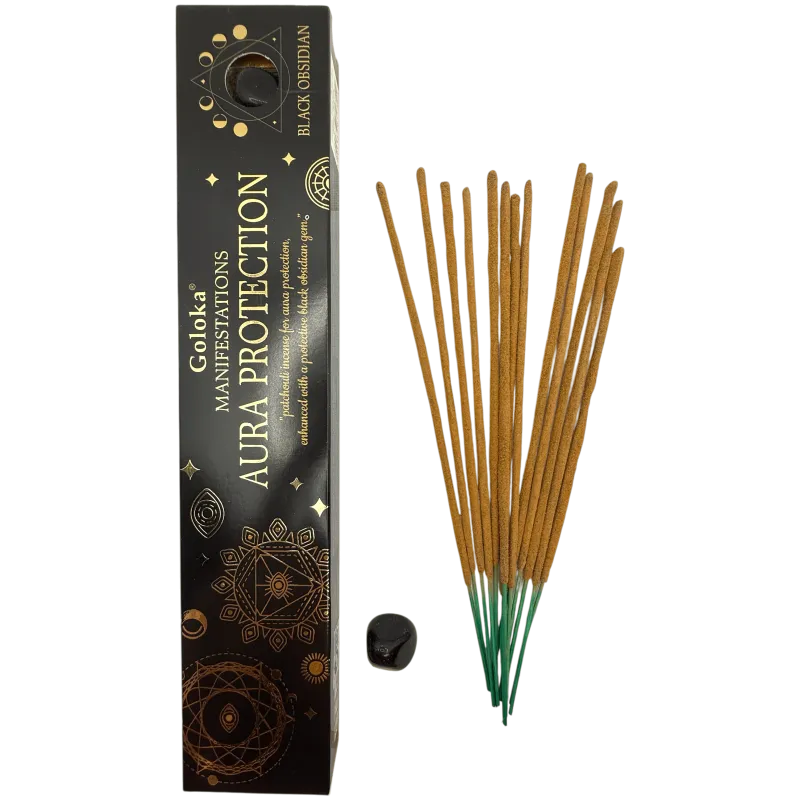 Goloka - Incenso Aura Protection Patchouli con Ossidiana Nera - 15g
