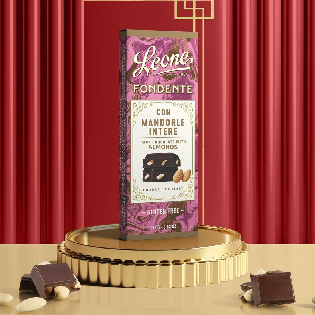LEONE Tavoletta Cioccolato Fondente con Mandorle Intere 100g